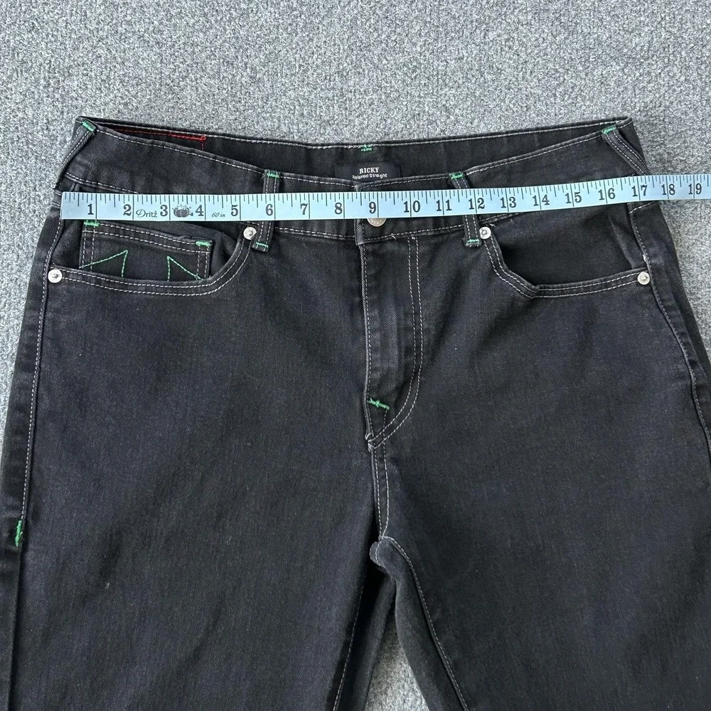 True‎ Religion Ricky Relaxed Straight Jeans Mens 34x33 Black Stretch Horseshoe